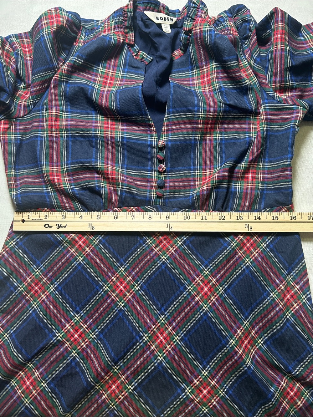 Boden Cassie Check Tea Dress 8P Navy Tartan Plaid Long Sleeve Holiday #521 - Picture 9 of 9